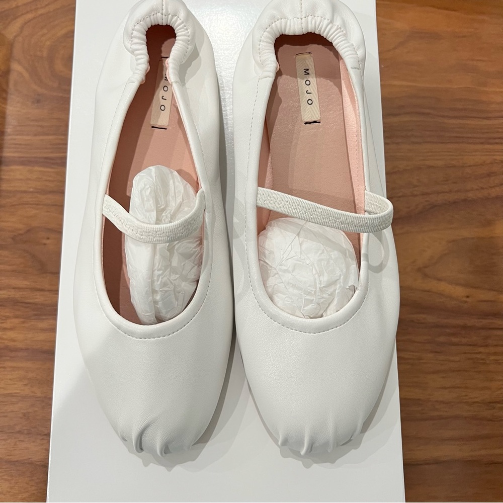 White Ballet Flats with Elastic Strap